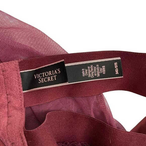 VICTORIAS SECRET Garnet Red Eyelash Lace Mesh Babydoll Bra Top Size 34D #397852 - Picture 4 of 7